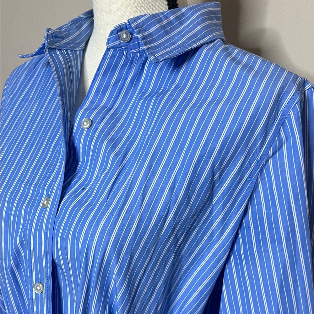 👔🐬🏳️NWT Elegant Blue Striped Shirt Mini Bubble Dress - Picture 10 of 17
